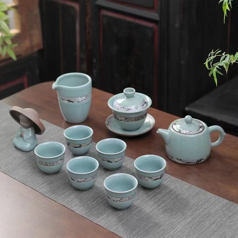 哥窑小和尚茶具套装家用高档办公室会客轻奢中式陶瓷茶杯泡茶神器