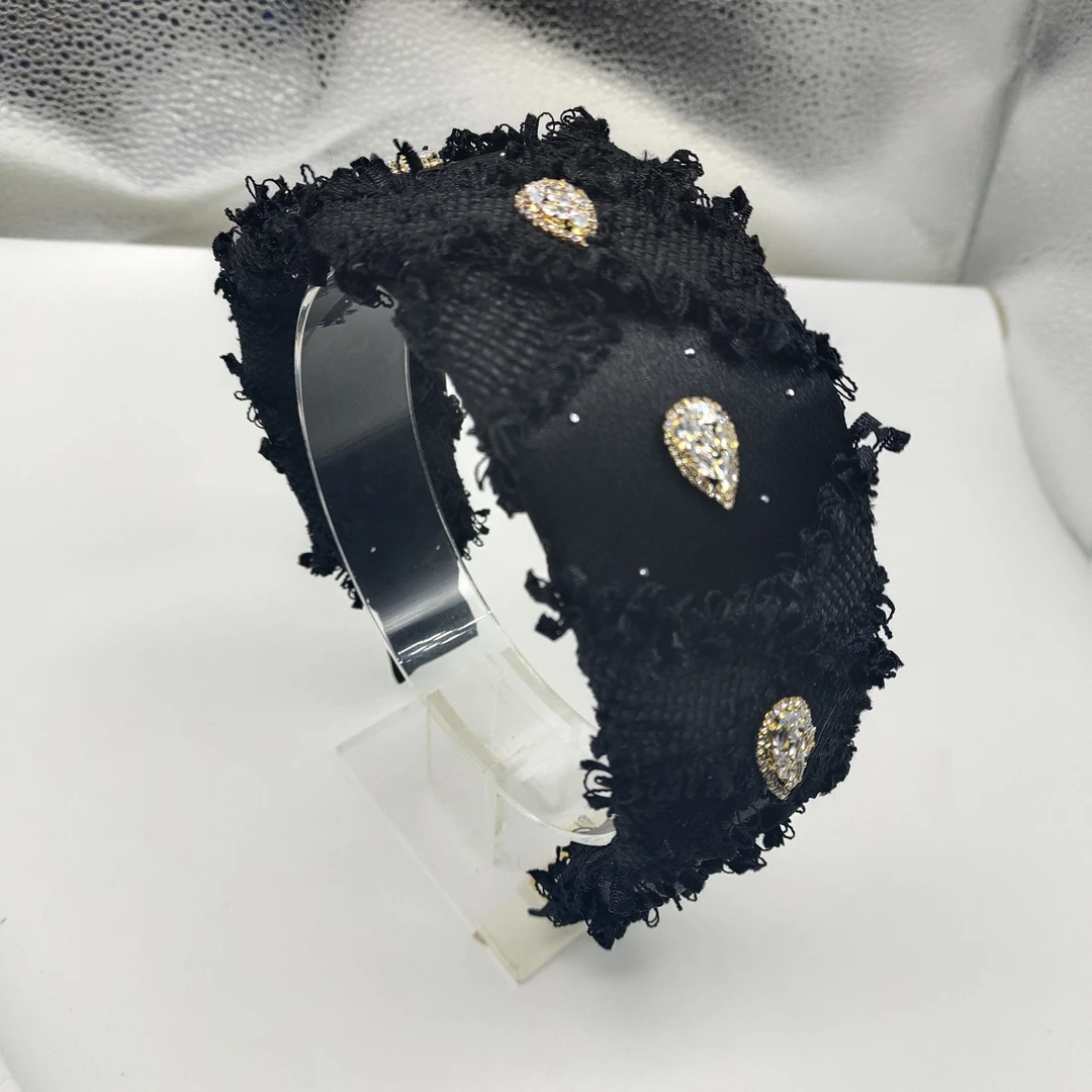 A-223法式风情复古编织简约小香风黑色宽边高级发箍