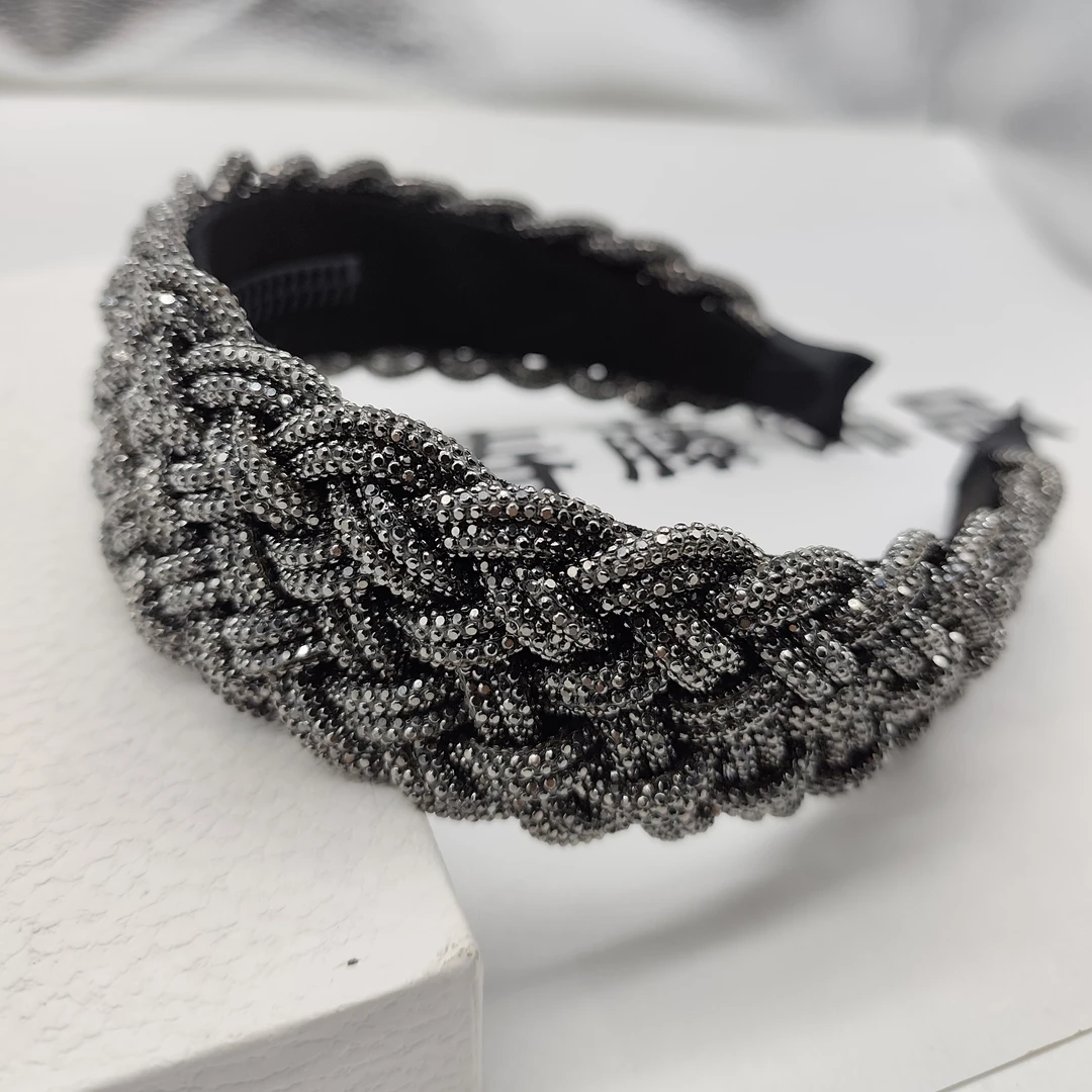 A-.409宽版轻奢风满钻手工编织发箍头箍