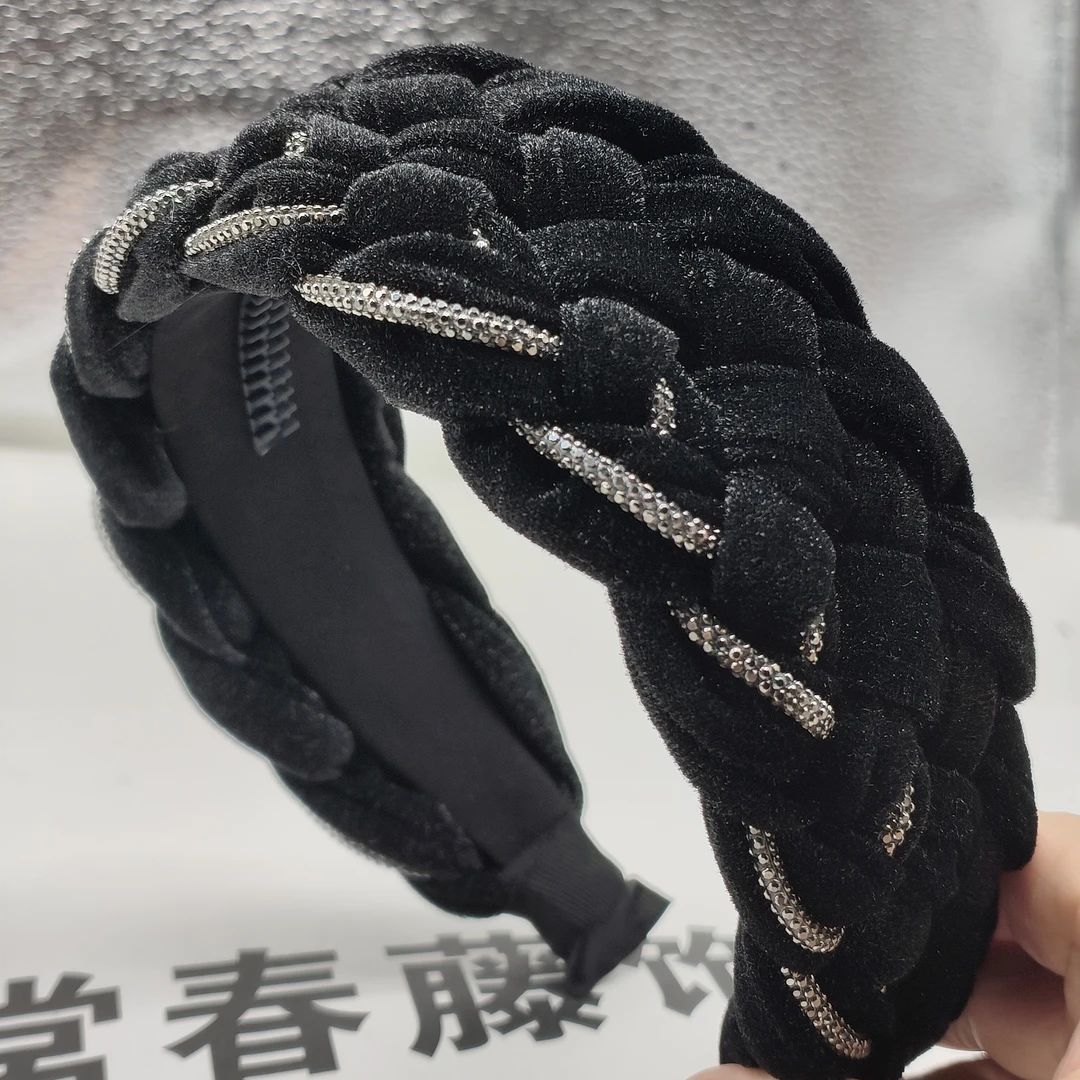 A-406宽版丝绒手工编织款发箍头箍