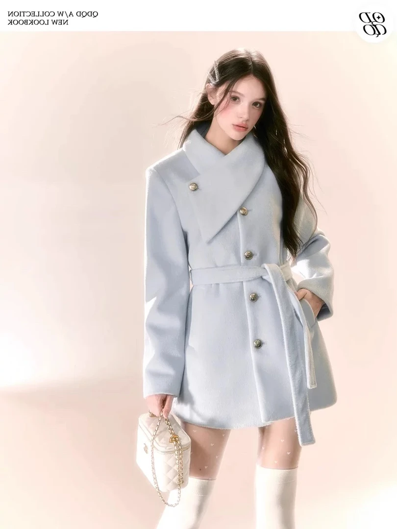 QDQD富家千金高级感穿搭甜美呢子大衣加厚外套女款爆款2024新款