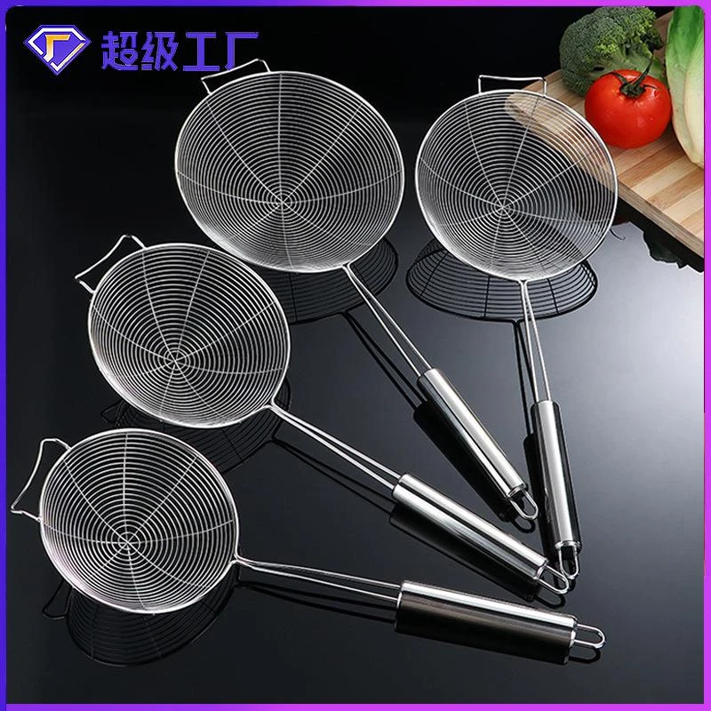 无磁不锈钢厨房捞面漏勺 带挂钩网捞勺 加厚钢材底部加固厨房用具