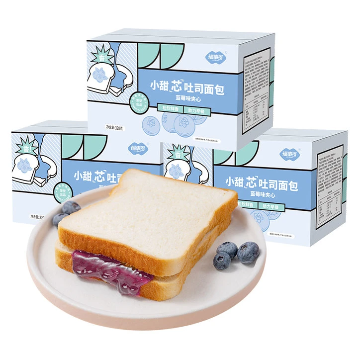 福事多小甜芯蓝莓味夹心吐司面包320g*3箱早餐零食面包小袋香甜dr