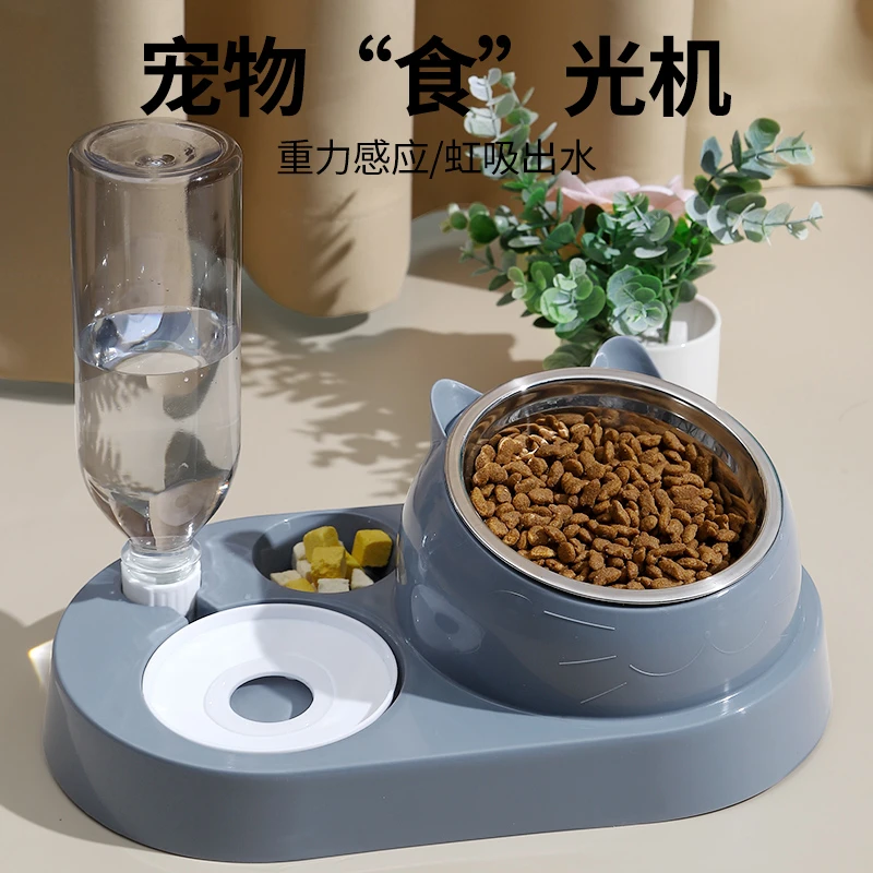 宠物猫碗狗盆双碗自动饮水食盆狗狗猫咪碗粮水防打翻饭盆宠物用品