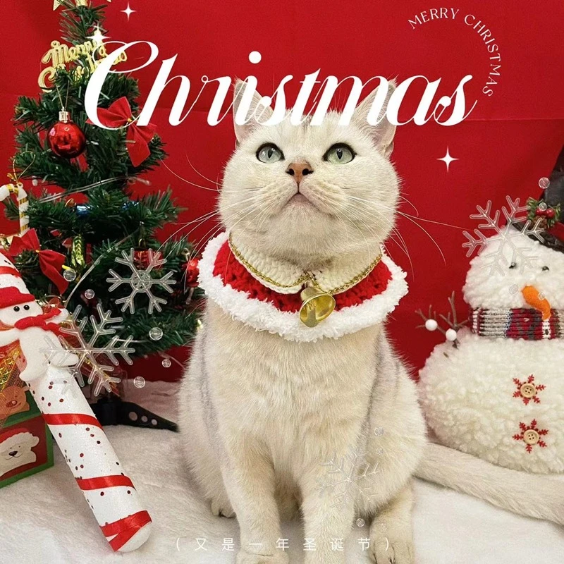 猫咪圣诞围脖猫猫衣服项圈口水巾狗狗脖子装饰围兜宠物脖圈猫围巾