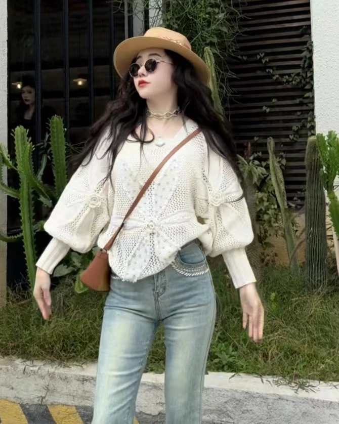 n5457 CC推荐 慵懒风上衣设计感针织毛衣