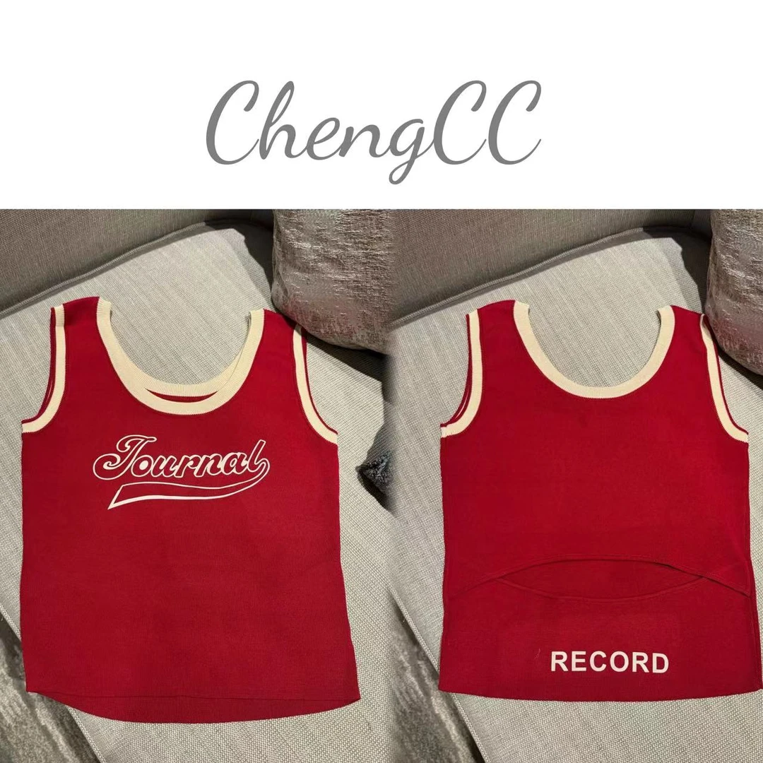 t1053 CC推荐 字母印花百搭休闲无袖针织背心