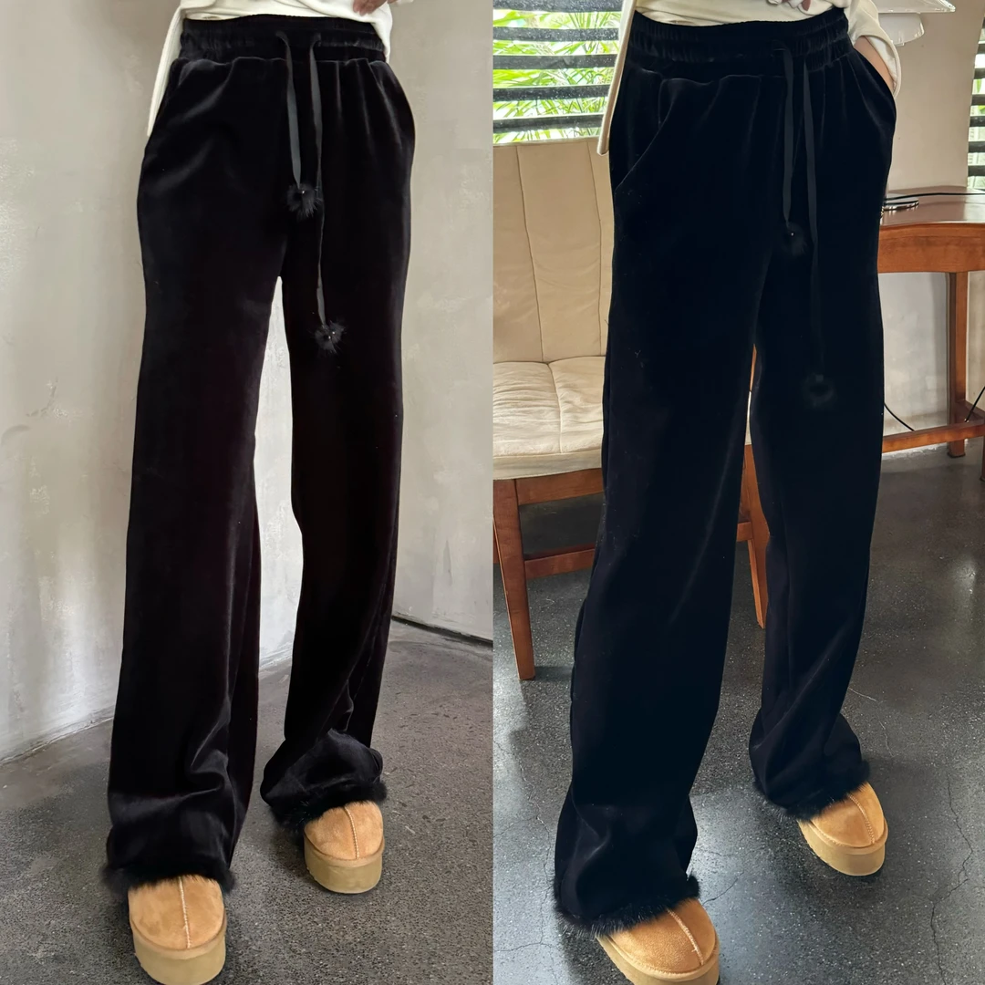 v3879 CC推荐 新中式国风丝绒显瘦微辣长裤