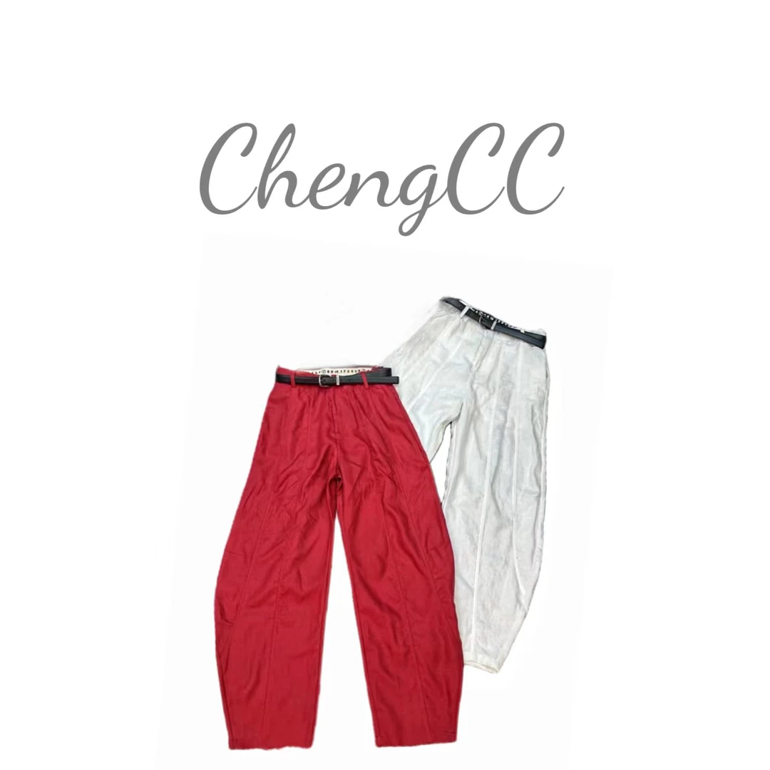 t1048 CC推荐 麻料弯刀阔腿裤休闲长裤