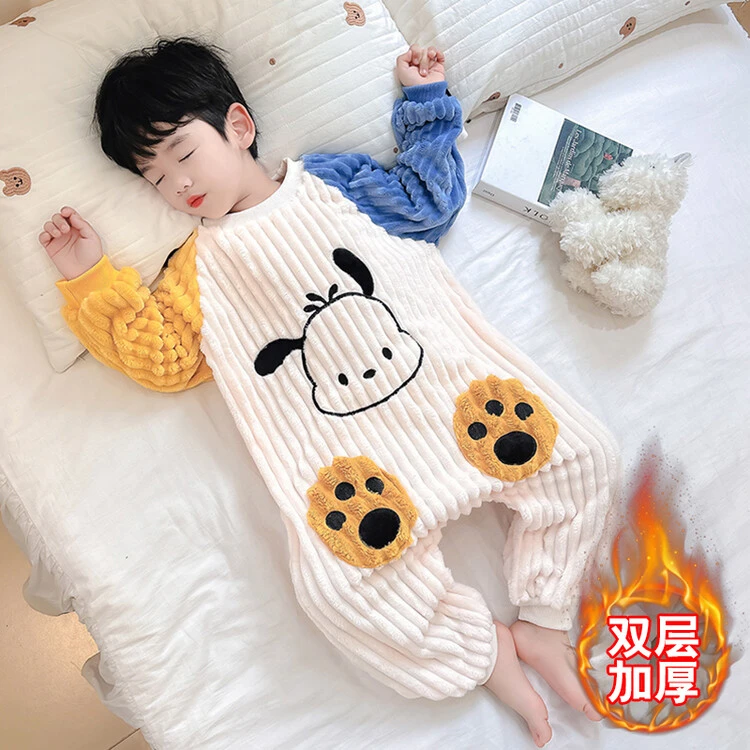 1-2-3岁宝宝连体睡衣秋冬季加厚保暖法兰绒婴儿童男童防着凉睡袋4
