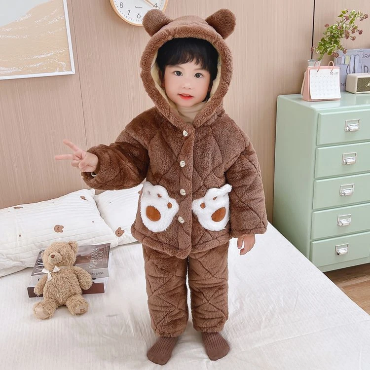 1-3-6岁儿童加绒加厚款睡衣冬季三层夹棉保暖男童家居服耐脏防寒2