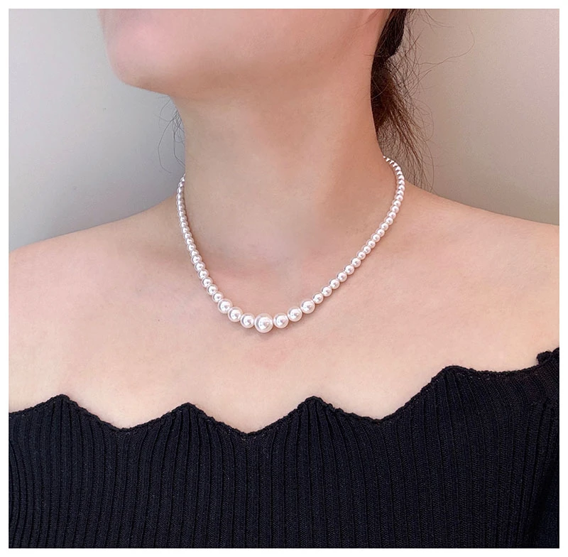 链子925银仿珍珠 小米珠渐变时尚新款延长链正圆经典百搭简约强光
