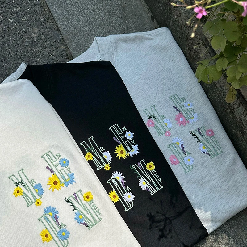 MEDM基础刺绣雅菊短袖T恤男夏季休闲百搭透气宽松