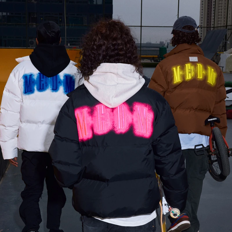 MEDM霓虹灯刺绣羽绒服男22FW冬季短款美式休闲外套情侣保暖宽松