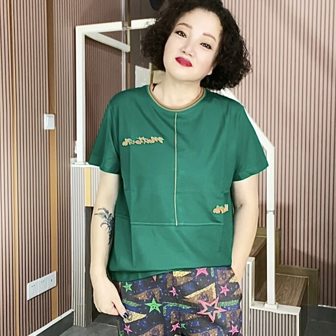 SS夏季新款牙刷绣小众设计师高定减龄显瘦棉半袖