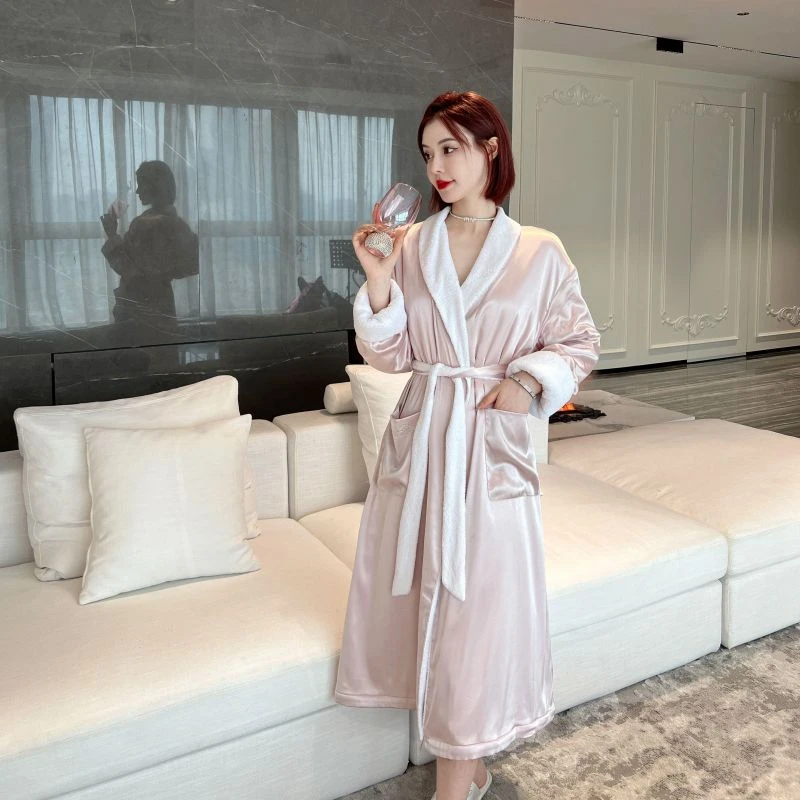 DIMDEVL/汀黛仙女纯欲风粉灰情侣加厚浴袍系带睡袍家居服长款浴衣