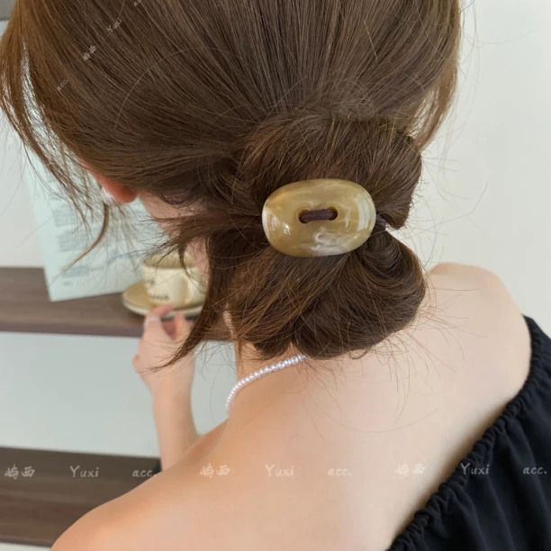 <屿西>复古法式简约纽扣发圈小众扎马尾头绳皮筋气质百搭弹力发绳