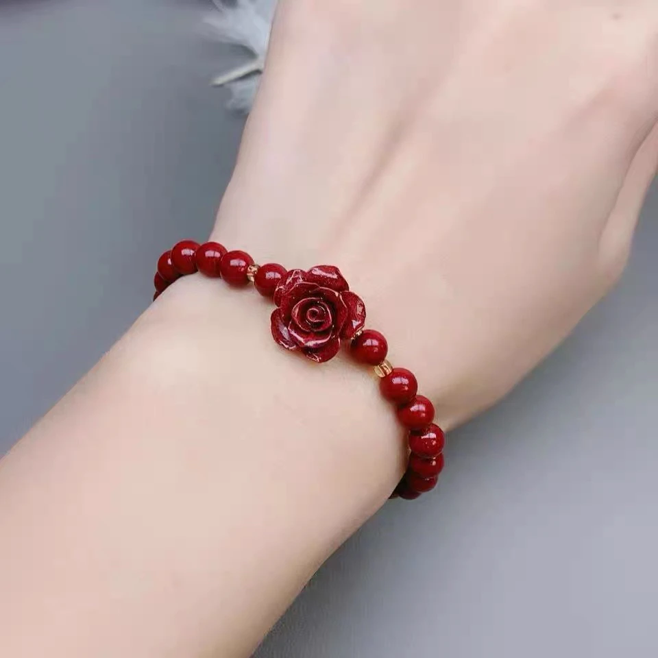 含辰砂工艺品正品朱砂玫瑰花手链本命年礼物