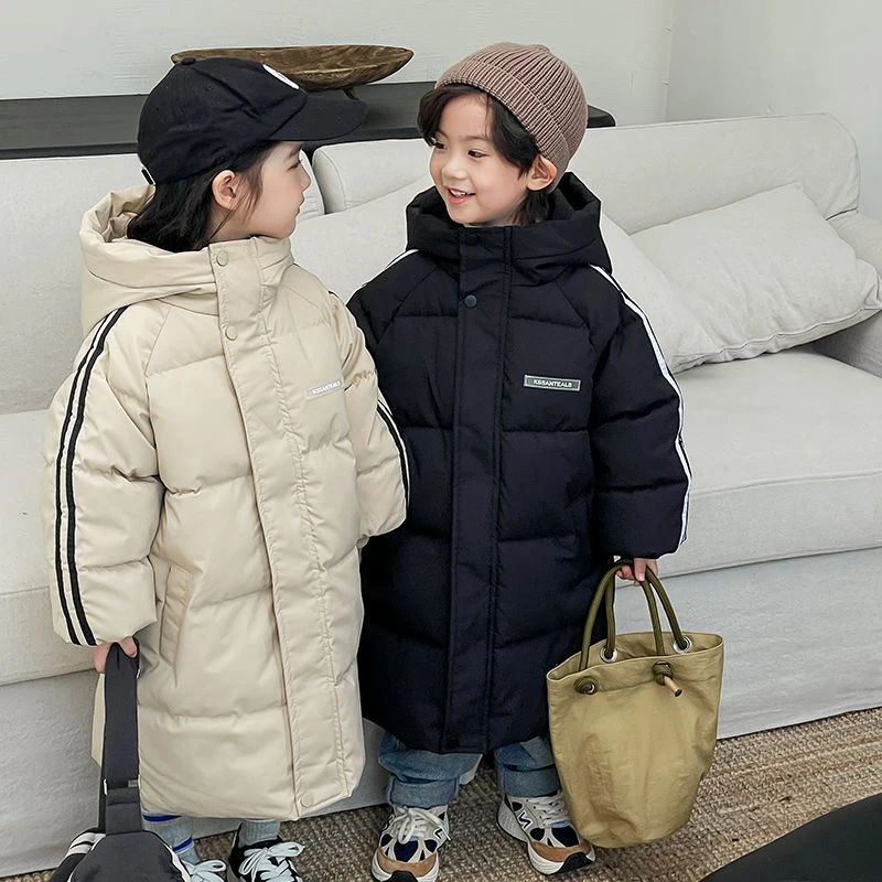 新款2023新款儿童羽绒服男童宝宝小童加厚外套女童中大童长款衣冬
