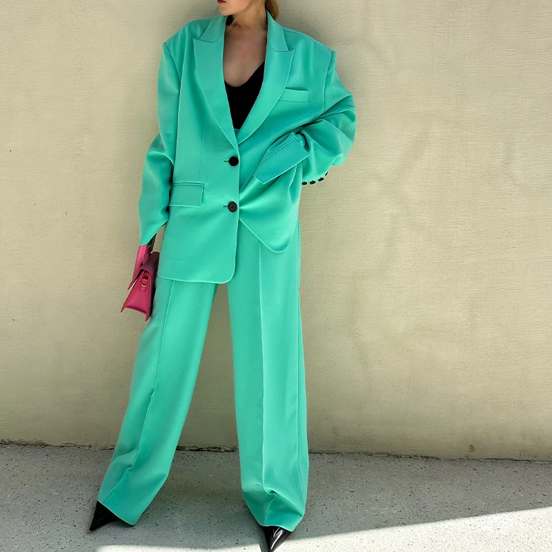 LEDIM WANG海信绿直筒西装裤2024春季新款气质百搭高级感长裤西裤