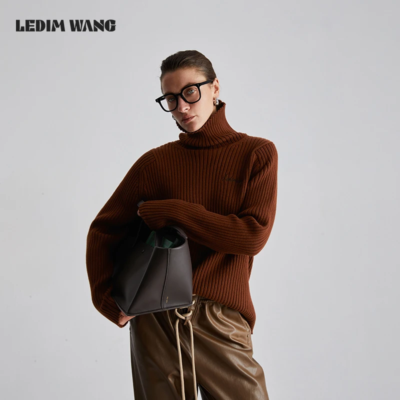 LEDIM WANG董洁.李一桐.于文文同款针织套头毛衣女新款高领上衣