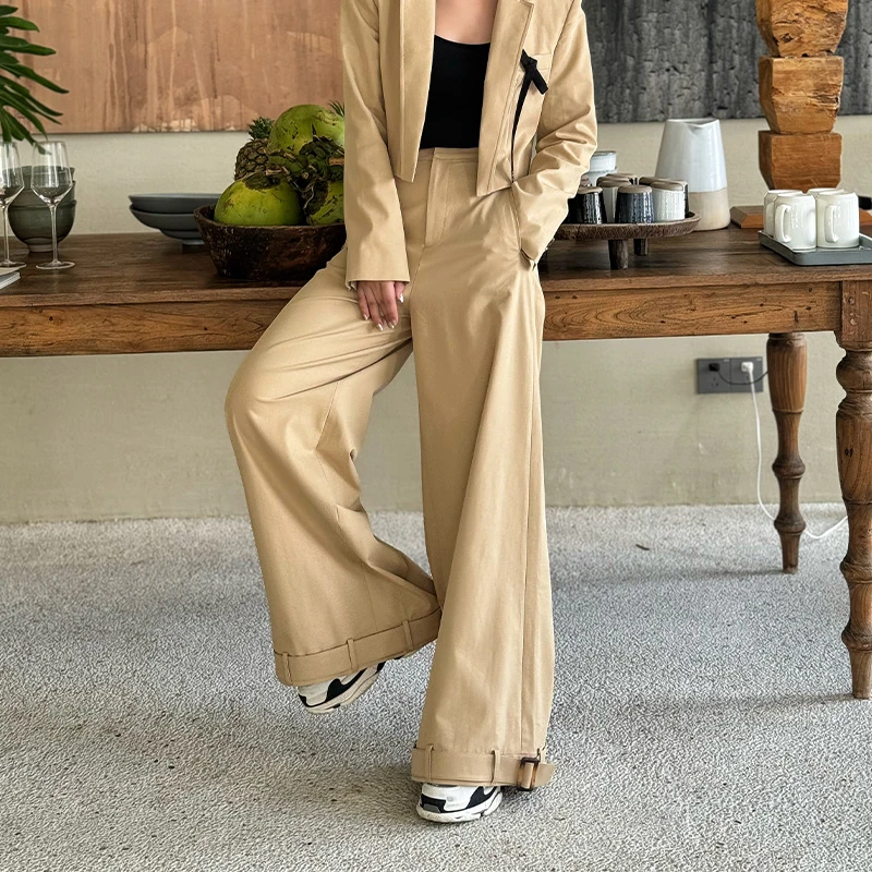 LEDIM WANG2024春季新款设计师原创高级感长裤子休闲宽松阔腿裤女