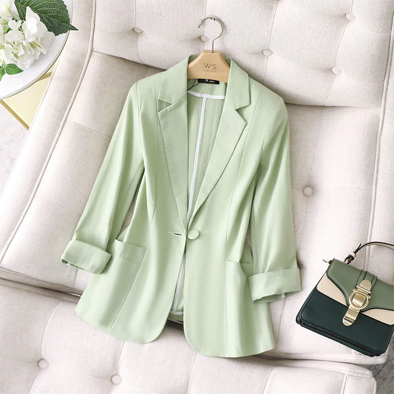 轻薄夏季小西装外套女修身显瘦2025新款七分袖西服中袖上衣139