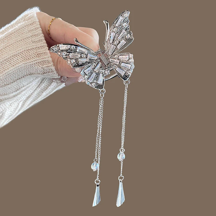 蝴蝶金属发抓夹女高级感半扎发夹新中式流苏小鲨鱼夹发饰头饰发卡