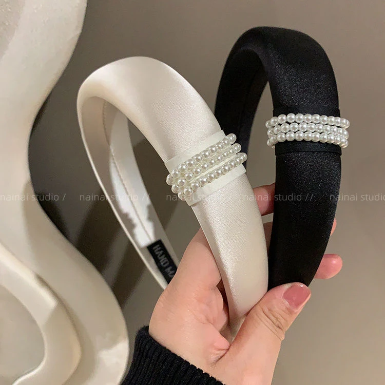 赵露思同款!小香风珍珠发箍~缎面高级感2024早秋新款宽边发箍法式