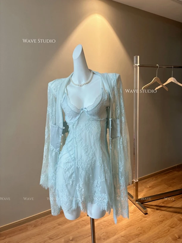 W&U【清冷美人】浪漫吊带·约会睡裙性感蕾丝镂空两件套家居服