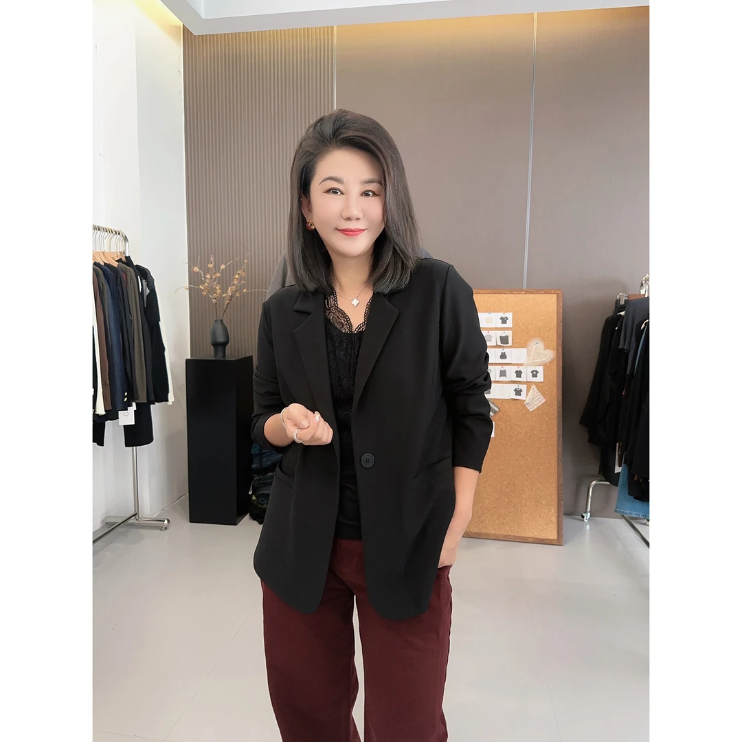 微胖女装【白鹭】胸针弹力西装2024早春新款西服外套薄款20260