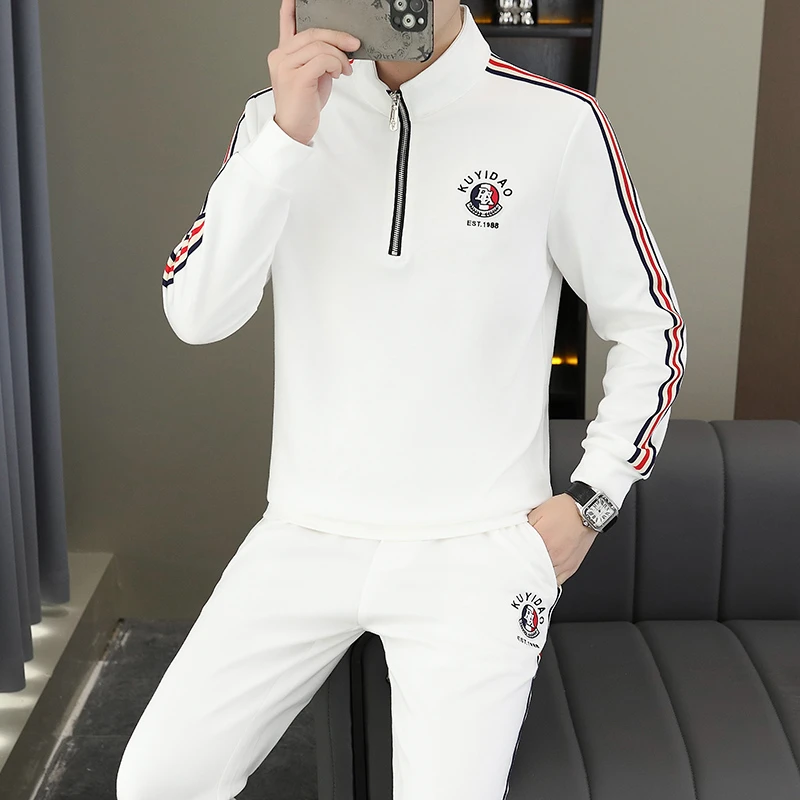 半拉链套装男士时尚百搭两件套青年欧版卫衣男士潮流秋季男上衣帅