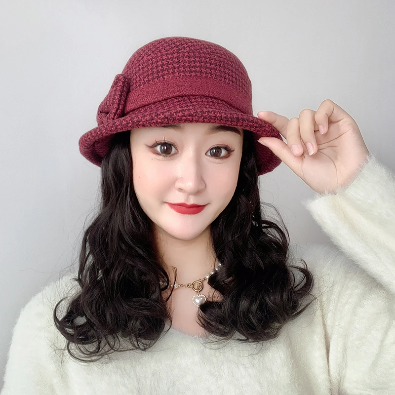 【优雅大气】减龄时尚 蝴蝶结渔夫帽短卷发 帽子假发一体气质百搭