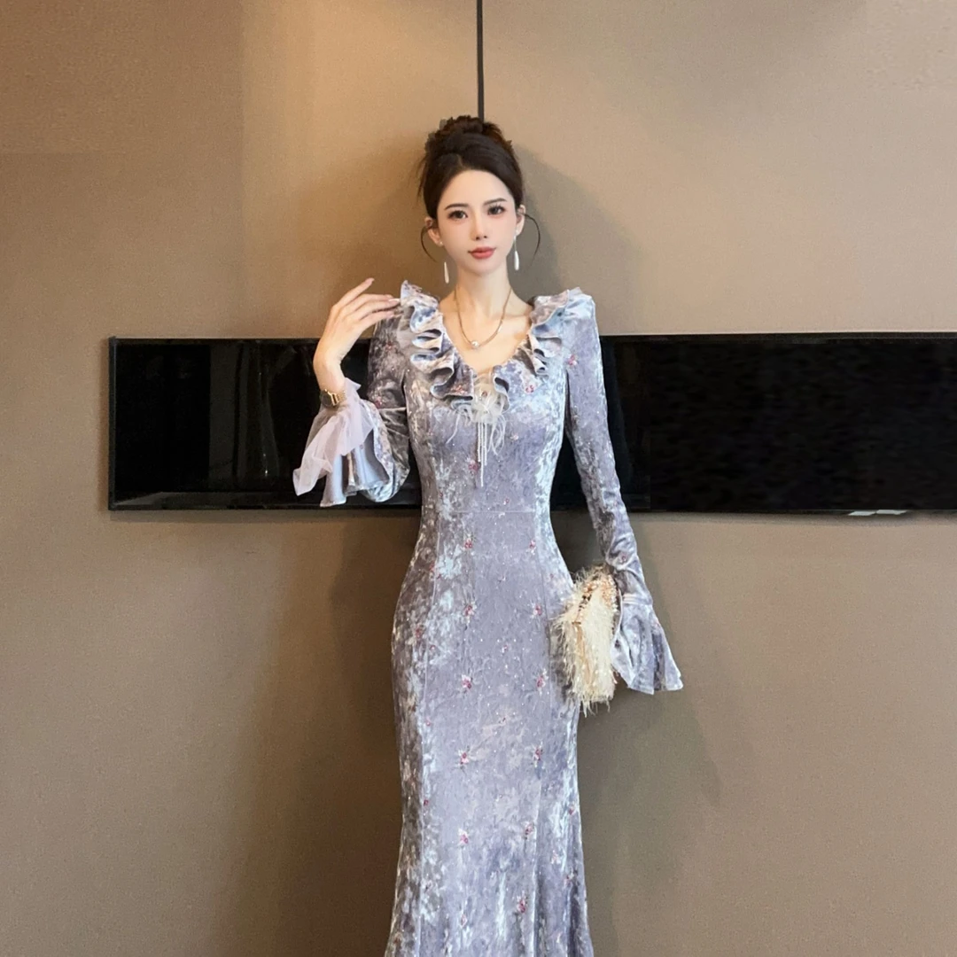 【法式浪漫】设计师定制新款修身显瘦高级感浪漫紫连衣裙80305