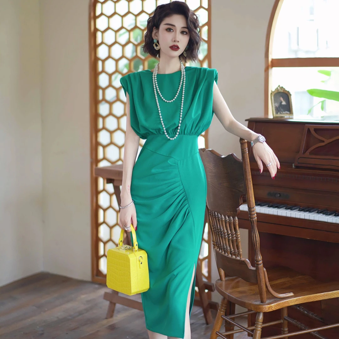 【巴黎诗集】2023夏季设计师新款无袖显瘦气质名媛连衣裙10491