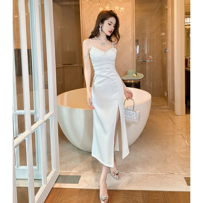 夏季开叉轻奢气质女神显瘦连衣裙50029