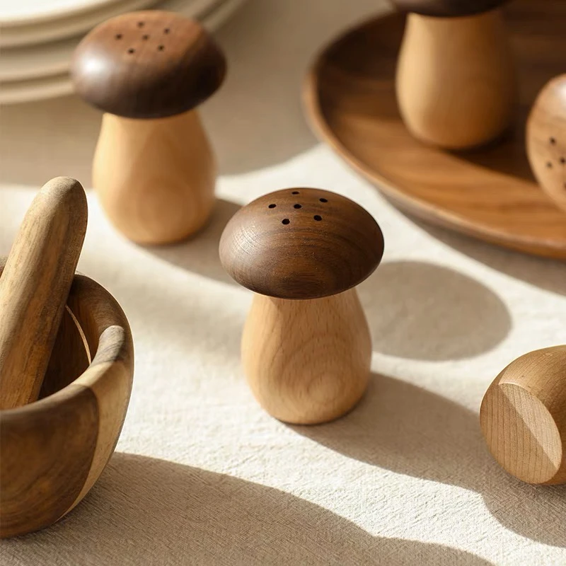 北美胡桃木创意蘑菇牙签盒家用高颜值质精致可爱中式古风轻奢件1