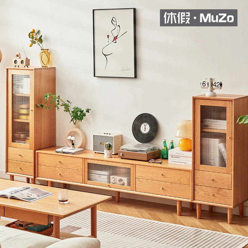 北欧实木电视柜茶几组合樱桃木原木橡木家具简约日式小户型地柜