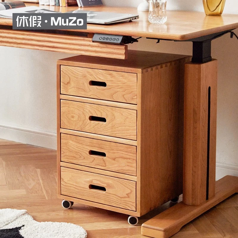 休假木作实木樱桃木文件柜可移动书桌学习桌办公四斗柜抽屉角柜