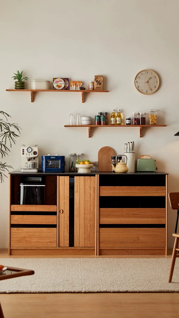 休假木作家具北欧实木餐边柜简约日式茶水柜酒柜樱桃木收纳储物柜