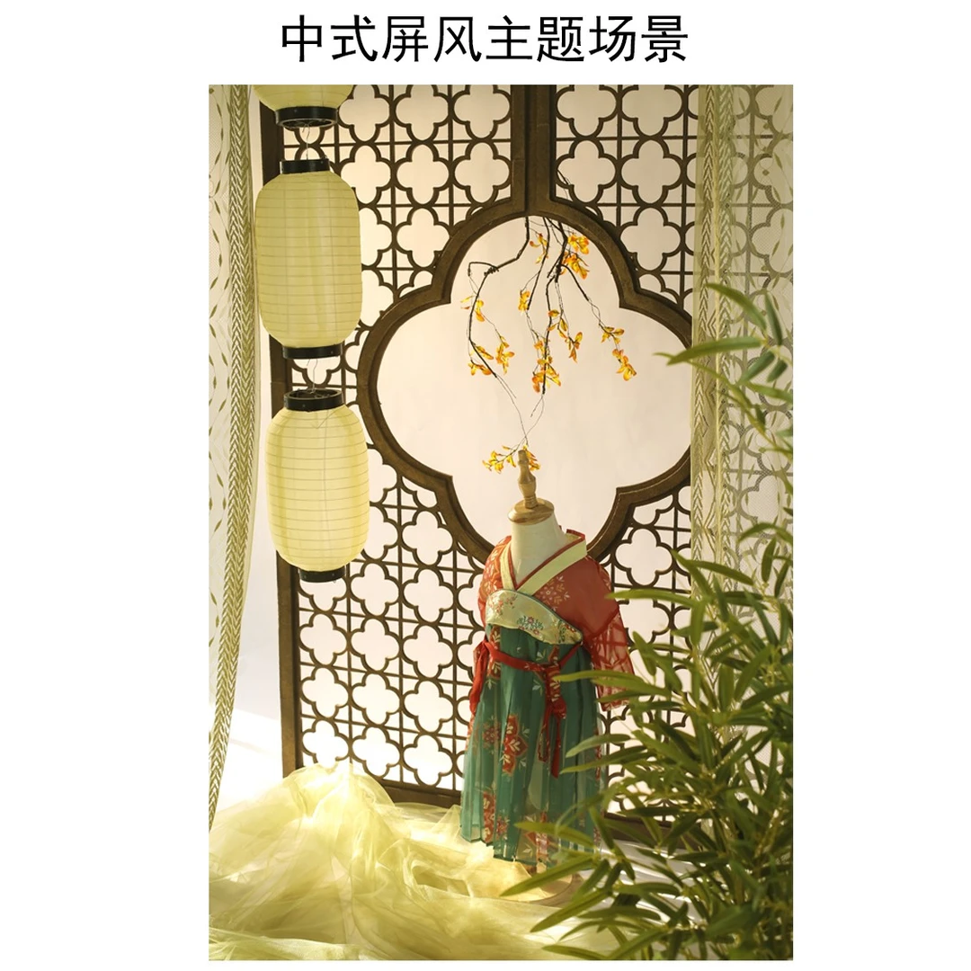 中式屏风绿竹主题场景道具饰品背包配件