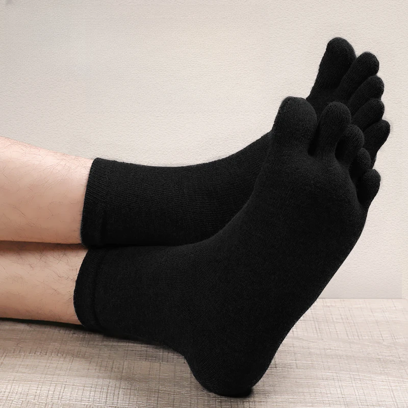 五指袜子秋冬季加厚中筒分指五只脚趾棉袜男士五趾袜男款袜子防臭
