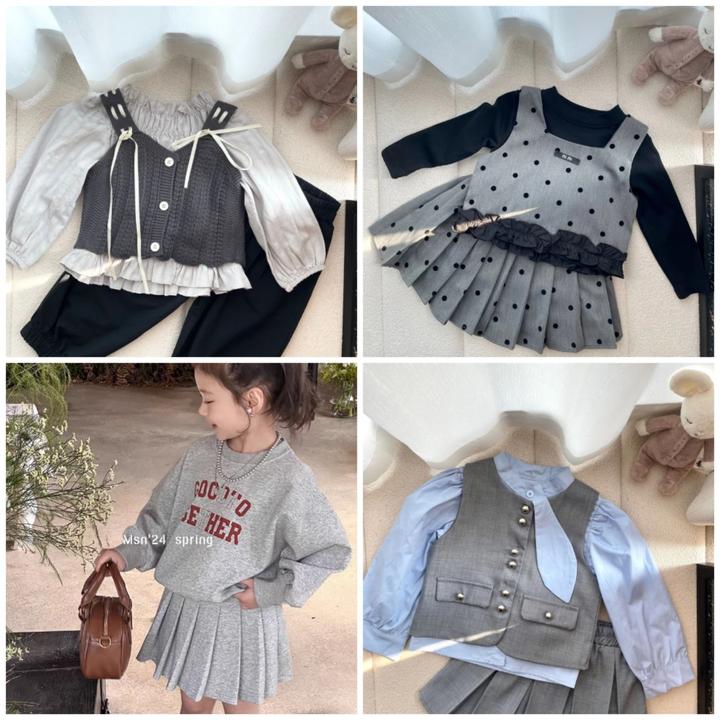 A01-A99儿童休闲时尚套装女童百搭百褶群牛仔长袖女宝洋气学院风