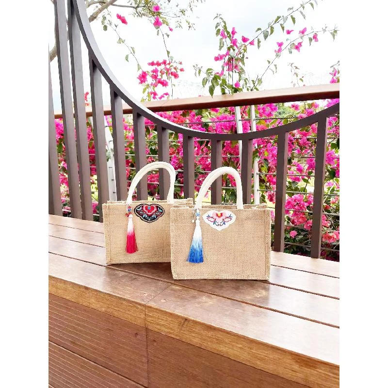原创刺绣民族风文艺亚麻购物袋麻环保袋收纳亚麻袋棉麻袋子手提包