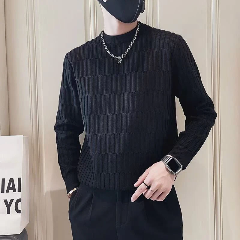 001-200男士毛衣秋冬季修身保暖休闲半高中领针织打底衫长袖时尚