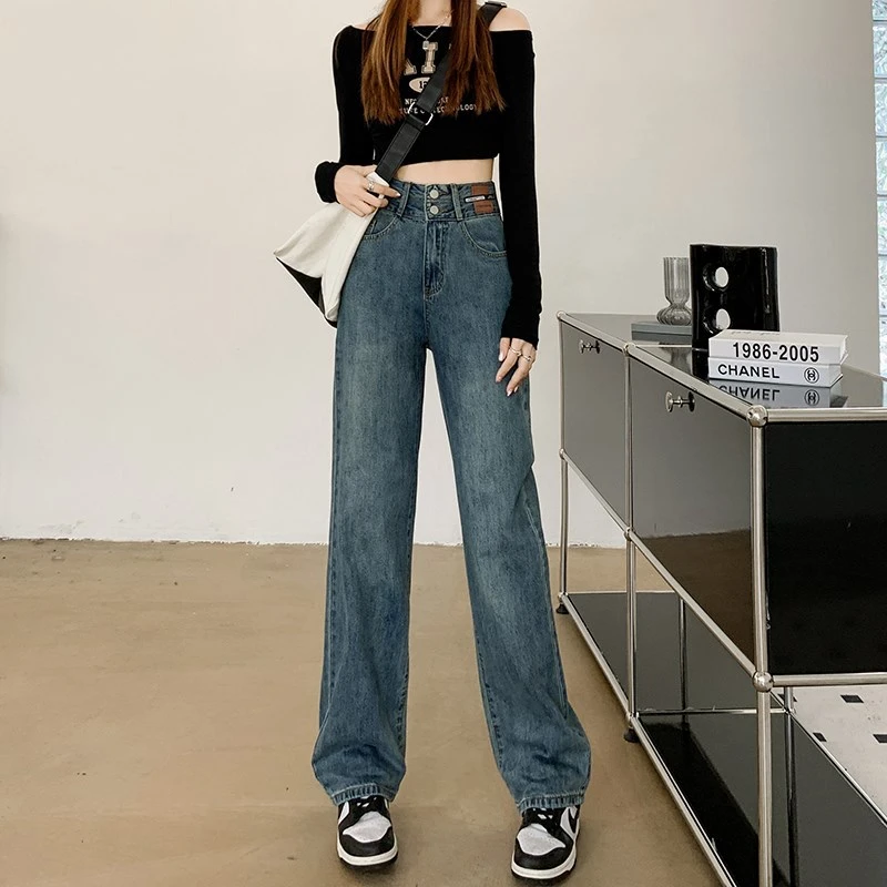 阔腿牛仔裤女秋季2022新款高腰显瘦直筒宽松垂感拖地长裤百搭修身