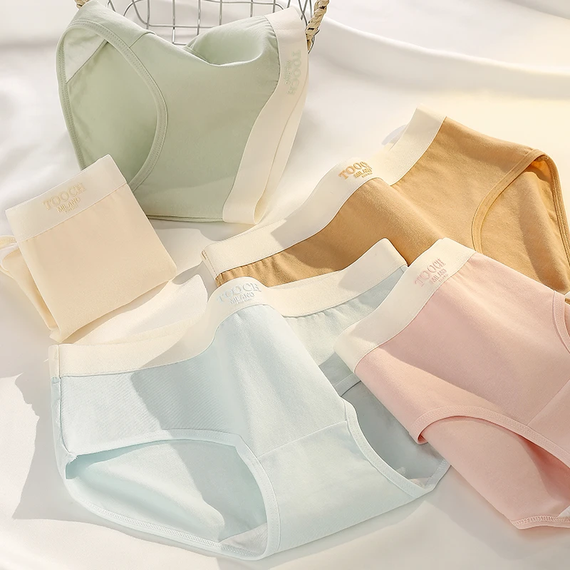 简约撞色婴儿棉内裤少女5条中腰可爱学生透气吸汗女士三角裤女孩