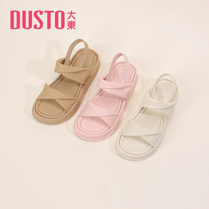 DUSTO/大东凉鞋女2024夏季新款仙女风沙滩鞋厚底纯色套脚鞋0681D