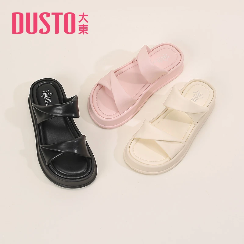 DUSTO/大东凉鞋女2023夏季新款甜美厚底奶油色拖鞋套脚女鞋0680