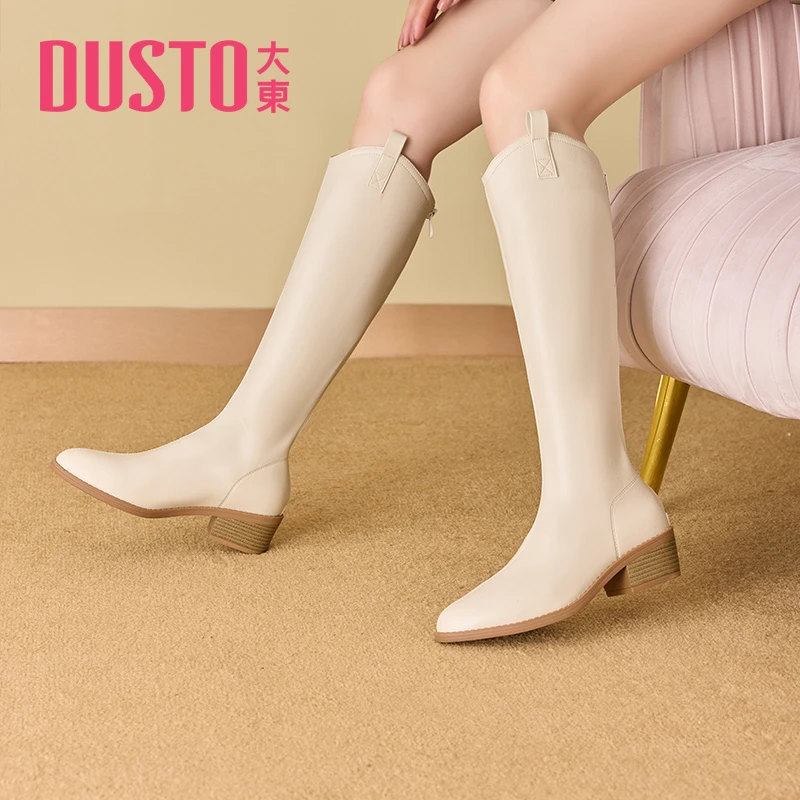 DUSTO/大东长筒靴2023年冬季新款时尚潮流舒适尖头车缝线女鞋0655